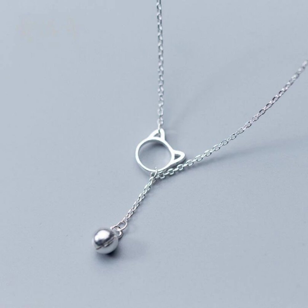 *NEW 925 Sterling Silver Cat Bell Necklace